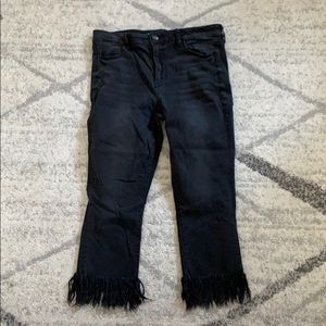 High rise jegging crop with fringe